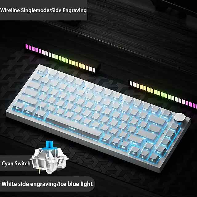 Ajazz AK820 Mech Keyboard - White Blue Backlit Gaming 81keys Type-C USB - 0 фото товару