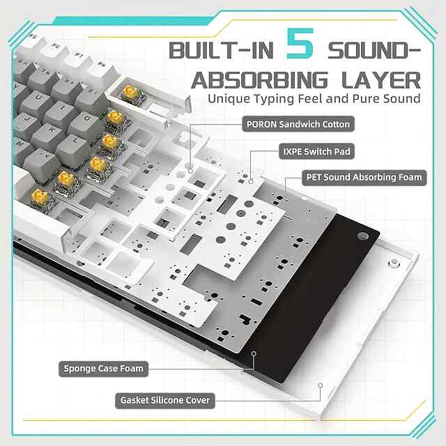 Ajazz AK820 Mech Keyboard - White Blue Backlit Gaming 81keys Type-C USB - 3 фото товару