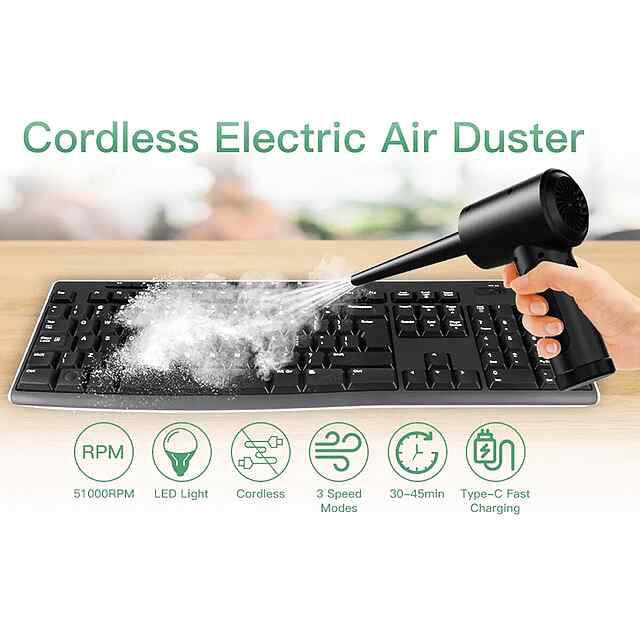 Акумуляторний Air Duster компресор для продувки ПК пилу з LED підсвіткою 51000 об/хв - 1 фото товару