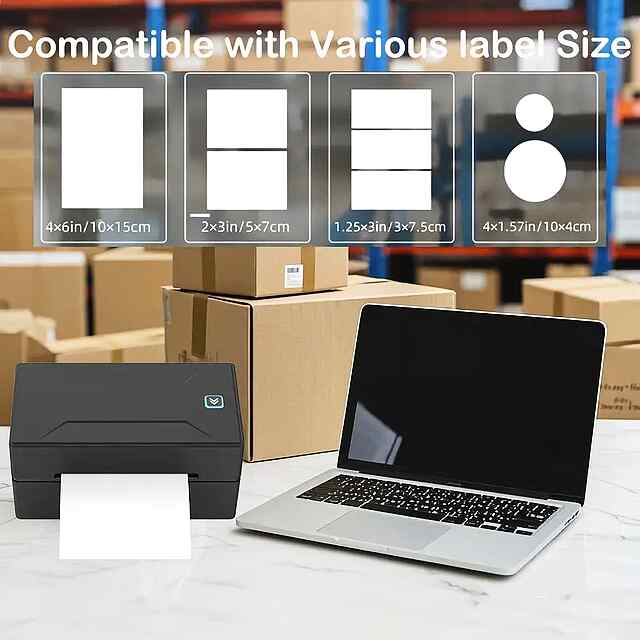 Бездротовий термопринтер етикеток (Чорний) з подарунками. Ідеальний для e-commerce та доставки! - 3 фото товару