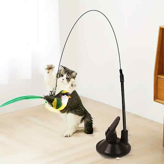 Іграшка для котів Пір'яний полювальник із сталевим дротом та присоскою. Зміцнений дизайн. Безпечний, розвиває інстинкти. Україна.
