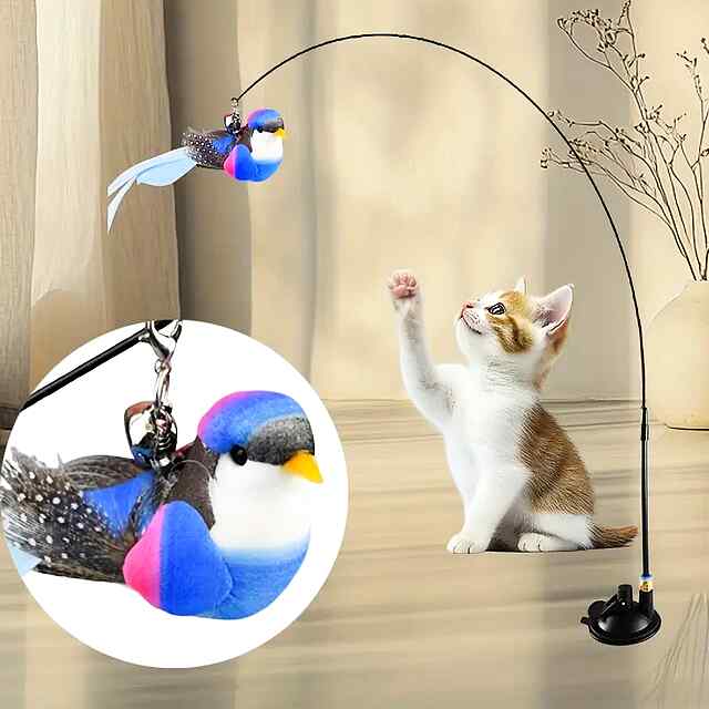 Іграшка для котів Покращена Вакуумна Присоска - мисливський інстинкт, перо, сталь - 1 фото товару
