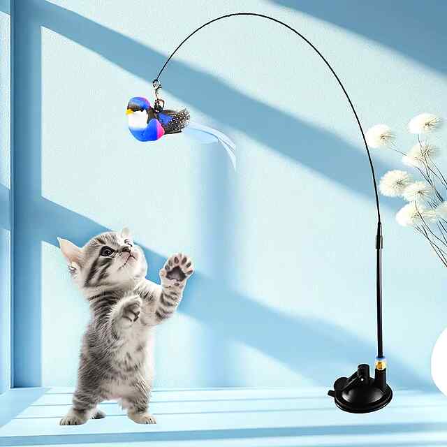 Іграшка для котів Покращена Вакуумна Присоска - мисливський інстинкт, перо, сталь - 3 фото товару