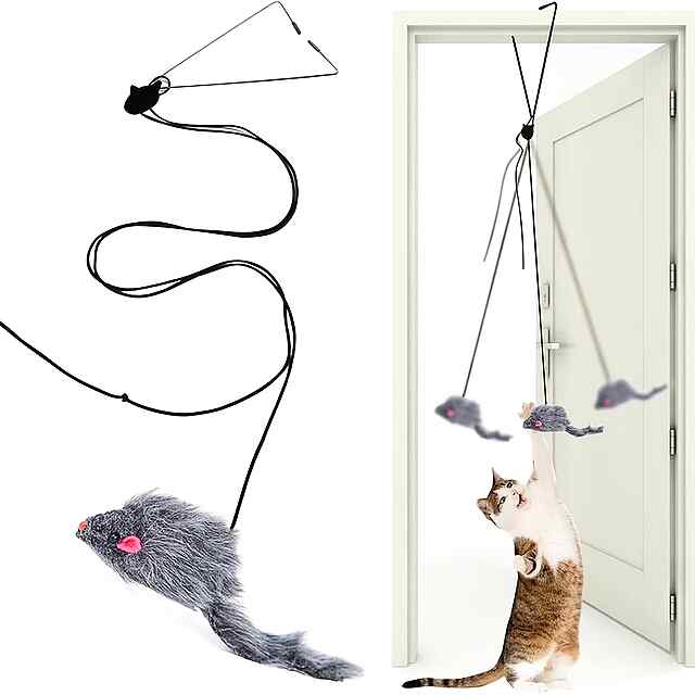 Іграшка підвісна для котів з регульованою мотузкою до 180 см. Знімна, на двері/клітку. 150см, плюш+метал, 30г. Без клею.