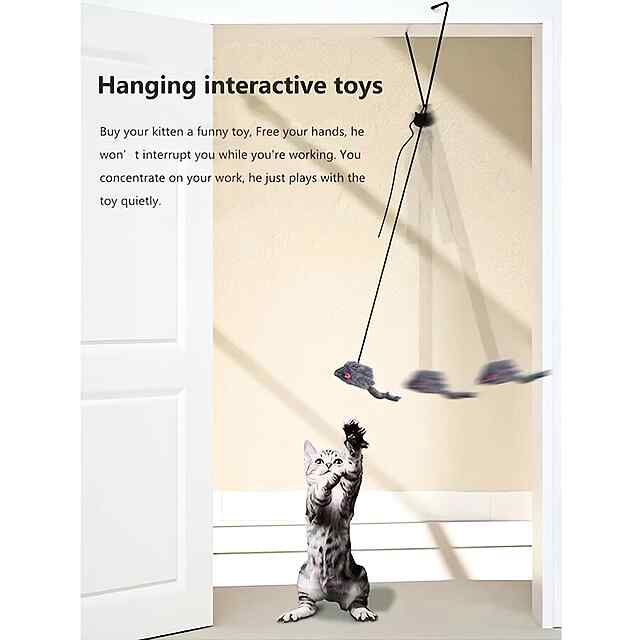 Іграшка підвісна для котів з регульованою мотузкою до 180 см. Знімна, на двері/клітку. 150см, плюш+метал, 30г. Без клею. - 3 фото товару