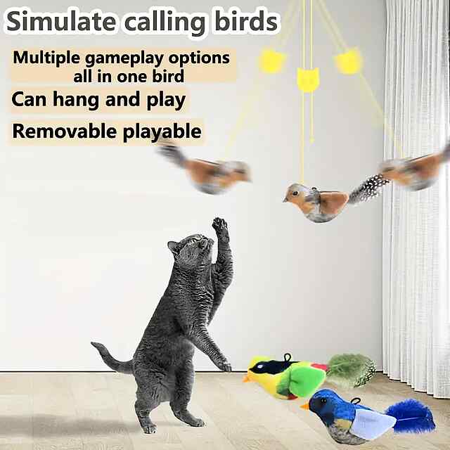 Підвісна інтерактивна пташка для кішок з м'ятою та звуком - 3 фото товару