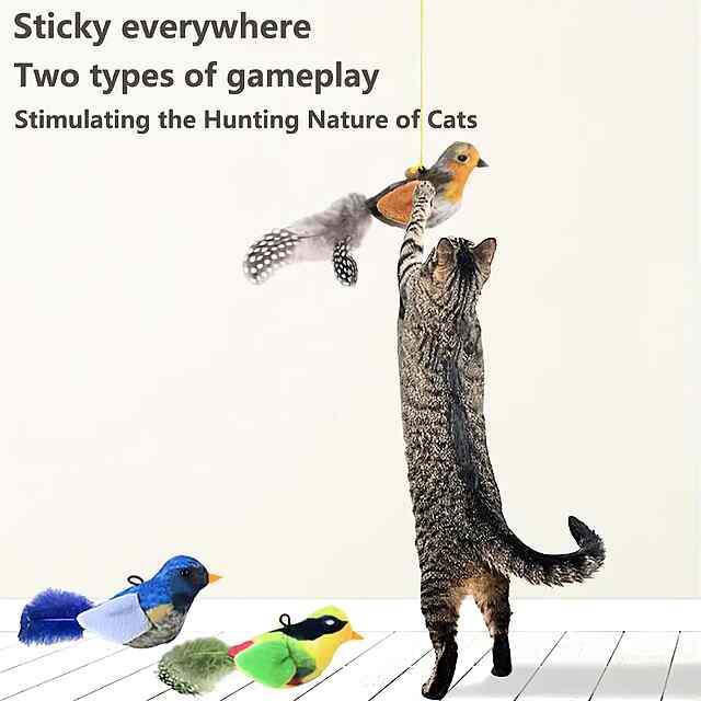 Пташка інтерактивна на мотузці з м'ятою для котів - забава та користь! - 3 фото товару