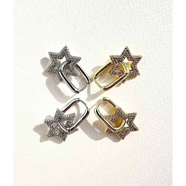 Сережки 3в1: кільця, зірочки з камінням та гладкою стороною - 3 фото товару