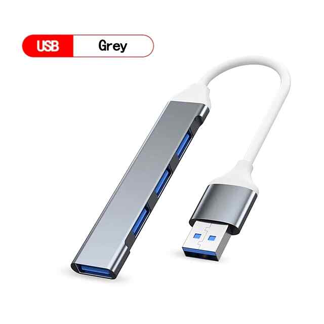 USB 4-портовий хаб-адаптер, елегантний розгалужувач з алюмінію.