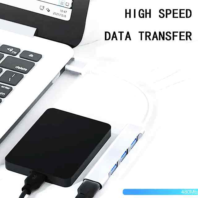 USB 4-портовий хаб-адаптер, елегантний розгалужувач з алюмінію. - 1 фото товару