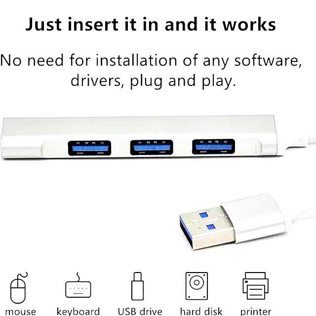 USB 4-портовий хаб-адаптер, елегантний розгалужувач з алюмінію. - 3 фото товару