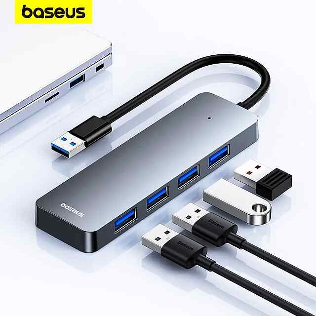 USB Hub Baseus 3.0 4 порти, 15 см, сірий BS-OHO80, серт FCC